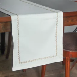 ZEBA Teal Beige Geometric Embroidered Table Runner image 2