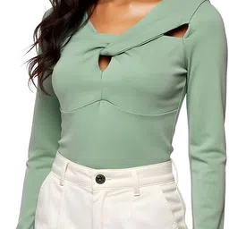 Casual Regular Sleeves Solid Women Green Top-image-83