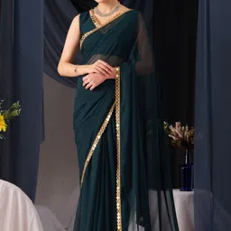 nqueen Solid/Plain, Embellished Bollywood Georgette Saree-picture-34