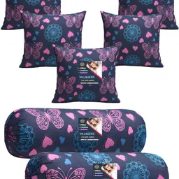 Microfibre Bolster Pack of 7 Geometric Cushion & 2 Bolster Set - Butterfly Print-image-79
