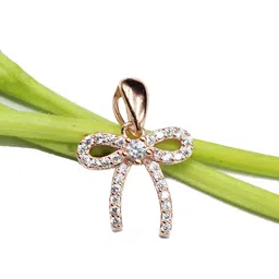 Silverbygemx Rose Gold Bow Pendant: 925 Sterling Silver Ribbon Charm Sterling Silver Cubic Zirconia Sterling Silver Pendant image 2