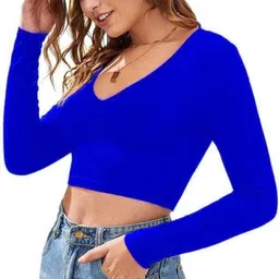 maheshvi Casual Regular Sleeves Solid Women Blue Top image 2