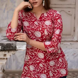 sangouri Casual Regular Sleeves Floral Print Women Red Top-picture-11