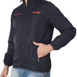 Burdy Burdy Full sleeve solid men's fancy Navy blue windcheater Solid Men Wind Cheater image 4