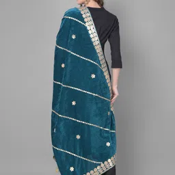 a r silk dupatta hub Velvet Self Design Green Women Dupatta image 2
