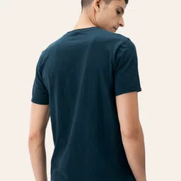 damensch Raw Edge Men Solid Round Neck Cotton Blend Navy Blue T-Shirt image 2