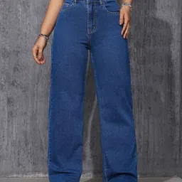 silver threads Women Straight Fit Mid Rise Dark Blue Jeans-picture-22