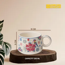 edencart Pack of 7 Ceramic Tea Kettle with 6 Matching Tea Cups |Traditional Floral Design Ideal for Gifting image 4