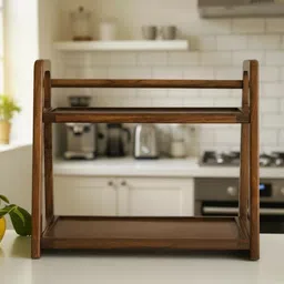 mstraders Containers Kitchen Rack 2-Tier Kitchen Shelf Spice Jar Organizer Wooden Shelf Stand Kitchen Storage Wood image 2