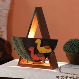 aakriti art creations Starlet Brown Wood Shade Table Lamp With Wood Base-picture-40