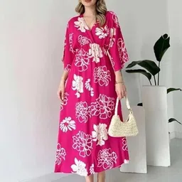 braval textile Women A-line Pink Midi/Calf Length Dress image 1