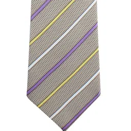 kavove KOVOVE Men Grey & Yellow Striped Broad Tie image 3