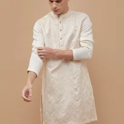 melange by lifestyle Men Embroidered Cotton Blend Straight Kurta-picture-13