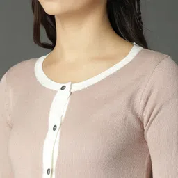 roadster Women Solid Round Neck Pink Sweater image 2