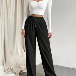 beastrends Women Relaxed Black Cotton Blend Trousers-picture-12
