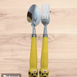 aa sarna traders Kids Spoon Cartoon Design with Cover Stainless Steel Serving Spoon Set image 2