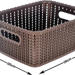 heart home Plastic Multipurposes Large M 20 Plastic Basket, Organizer With out Lid (Brown) -46HH086 Storage Basket image 4