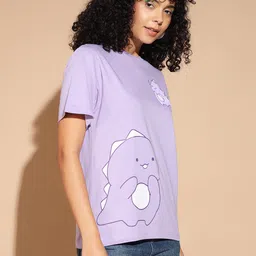 the dry state Women Graphic Print Round Neck Pure Cotton Purple T-Shirt image 4