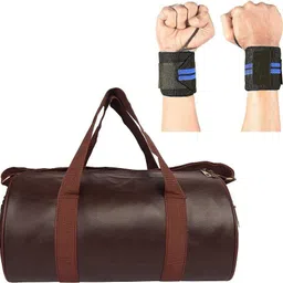 raizex Combo of Gym Bag Duffel Bag with Shoulder Strap with Wrist Support Band Fitness Accessory Kit Kit image 2