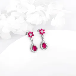 giva 925 Silver Pink Flower Mini Drop Earrings|Lifetime Plating|6 Month Warranty Zircon Silver Drops & Danglers image 1