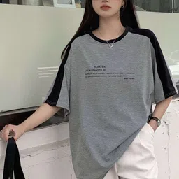 sixteenlines Women Printed Round Neck Cotton Blend Grey T-Shirt-picture-33