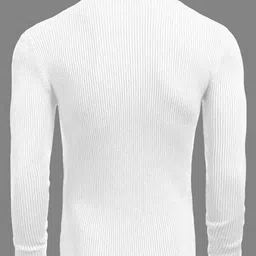 cavdia Men Striped High Neck Pure Cotton White T-Shirt image 2