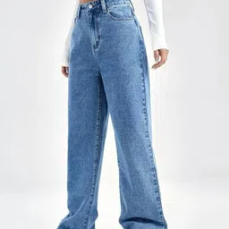 fahionable hub Women Straight Fit High Rise Light Blue Jeans image 4