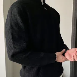 colorchakra Men Self Design High Neck Black Sweater image 3