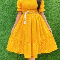 buyuniquefashion Women Fit and Flare Yellow Midi/Calf Length Dress-picture-12