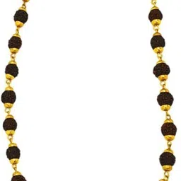 madhavi jewellery Most Beautiful Lord Hanuman Dotted Locket Pendant With 5 Mukhi Rudraksha Mala Beads Gold-plated Plated Brass, Wood Necklace image 4