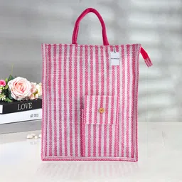 homestic Jute Lining Front Pocket Carry Shopping Bag with Handle|Medium|Pink Grocery Bag-picture-11