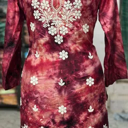 chikankariarts Women Embroidered Cotton Rayon Straight Kurta image 2