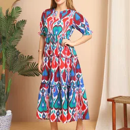 bluertone Women A-line Multicolor Midi/Calf Length Dress image 3