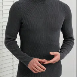 trendbite Men Solid High Neck Black Sweater-picture-23