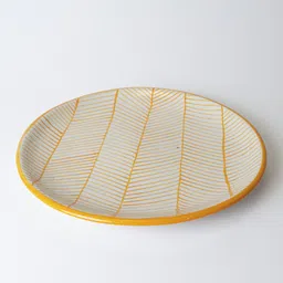 kala kriti Yellow Leaf Pattern Ceramic Plate for Dinner, Snacks, Starters, Desserts 7 inche Quarter Plate image 1