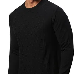 raymond Men Solid Round Neck Black Sweater image 4