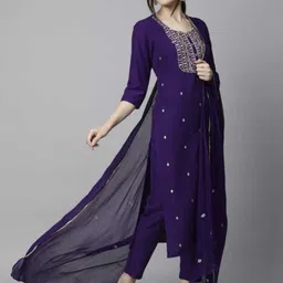 anjiki Women Cotton Blend Kurti Pant Dupatta Set image 4