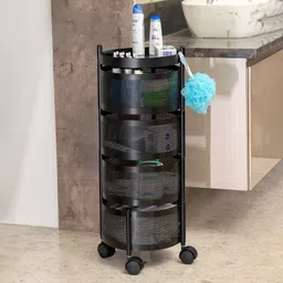 angelware 3 Layer Rotating Storage Trolley with Wheels – Multi-Purpose Kitchen & Home Iron Kitchen Trolley image 2