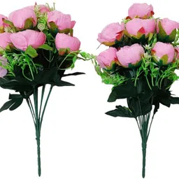 Flower Bunch, Artificial Beautiful Roses For Home Decoration(15 inch, Pack of 2) Pink Rose Artificial Flower-image-64