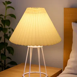 homesake Modern Pleated Table Lamp, Off-White Shade with Black Base, Warm Ambient Bedside Table Lamp-picture-23