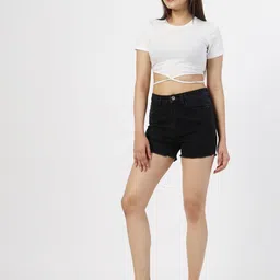 cosmic Solid Women Denim Black Denim Shorts image 5