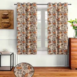 cortina Beige Polyester Floral 5ft Semisheer Eyelet 2 Pc Window Curtains-picture-11