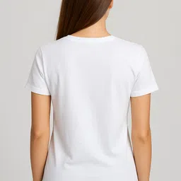 manavgifts Women Printed Round Neck Polyester White T-Shirt image 2