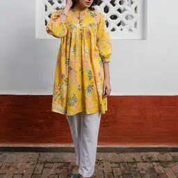 janasya Casual Puff Sleeves Floral Print Women Yellow Top-picture-17