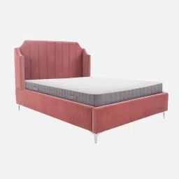 casacraft from pepperfry Alexander Velvet Upholstered Queen Size Bed In Pink Colour image 4