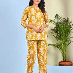 miss rekha Women Night Suit Set Yellow Printed image 1