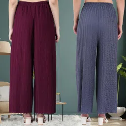 kwsh Pack of 2 Women Regular Fit Purple, Grey Viscose Rayon Trousers image 2