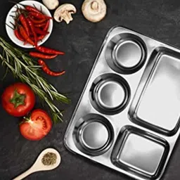 hawkeye Lunch Dinner Plate Thali | 5 Compartments Stainless Steel Divided Bhojan Patra Sectioned Plate image 4