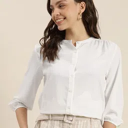 encore by invictus Women Regular Fit Solid Mandarin Collar Casual Shirt-picture-24
