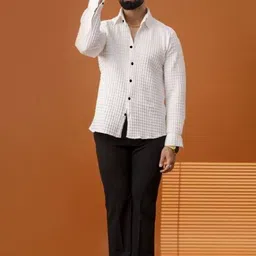 primevista Men Regular Fit Checkered Spread Collar Casual Shirt image 5